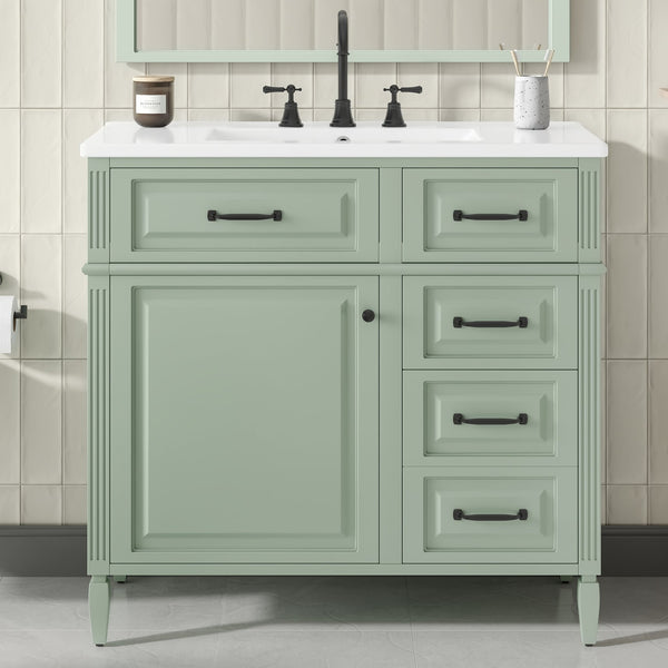 English Elm 36-Inch Modern Bathroom Vanity With Ceramic Sink, Adjustable Shelves, Flip Drawers & Metal Handles N725P350849F