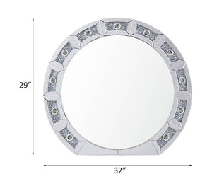 English Elm Noralie Round Wall Mirror with Faux Diamond Frame and Built-in Ambient Lighting B2726P445770