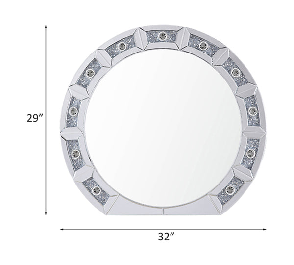 English Elm Noralie Round Wall Mirror with Faux Diamond Frame and Built-in Ambient Lighting B2726P445770