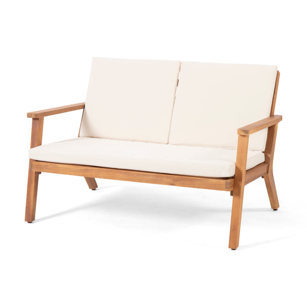 English Elm Christopher Knight Home® - Acacia Outdoor Loveseat and Coffee Table Set with Cushions, Mid-Century Acacia Wood Patio Seating Beige+Brown 68024.00CRM