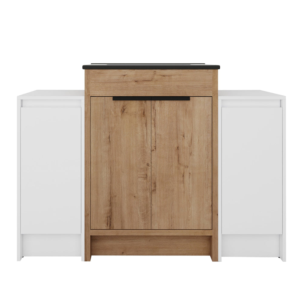 English Elm 48 Inch Freestanding Bathroom Vanity With Black Ceramic Sink & Soft-Close Storage Cabinets - Modern Elegance W999S00315