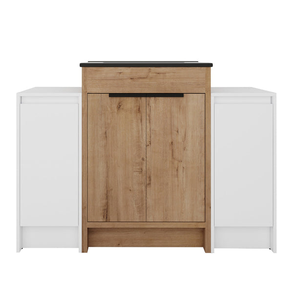 English Elm 48 Inch Freestanding Bathroom Vanity With Black Ceramic Sink & Soft-Close Storage Cabinets - Modern Elegance W999S00315