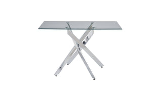 English Elm Modern Tempered Glass Dining Table with Metallic Iron Frame for Compact Spaces Silver W3590S00006