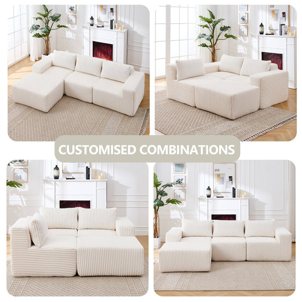 English Elm Modern Corduroy Polyester L-shape Sectional Deep Seat Cloud Sofa for Living Room W2959S00004