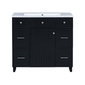 English Elm 36" Matte Black Shaker Vanity with Resin Sink Solid Wood 3 Drawer Soft Close SV000003AAB