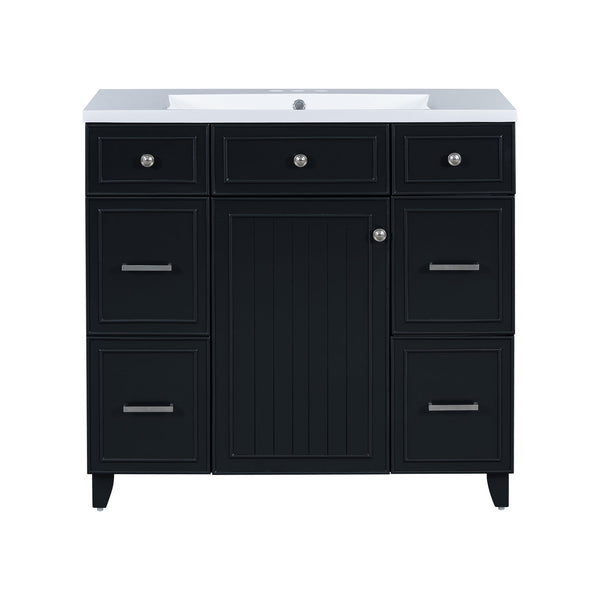 English Elm 36" Matte Black Shaker Vanity with Resin Sink Solid Wood 3 Drawer Soft Close SV000003AAB