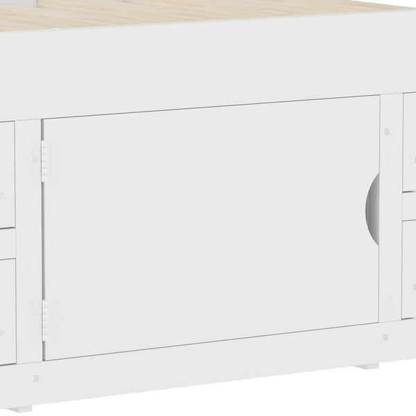 English Elm Twin Captain Platform Bed with Bookcase Headboard Four Drawers Pine Mdf Frame White GX001828AAK-1