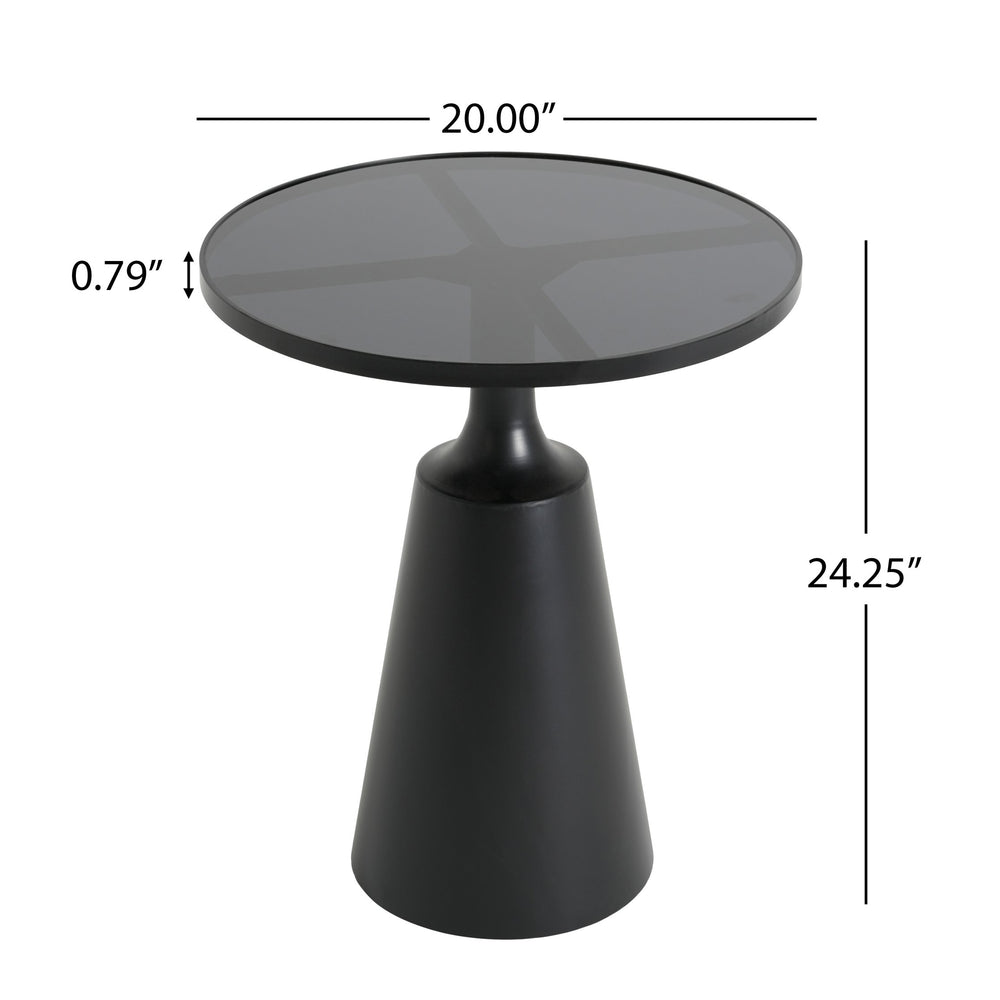 English Elm Modern Round Accent Table Marble Laminate Top Matte Black Iron Base Living Room N770P412286B