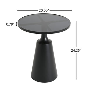 English Elm Modern Round Accent Table Marble Laminate Top Matte Black Iron Base Living Room N770P412286B