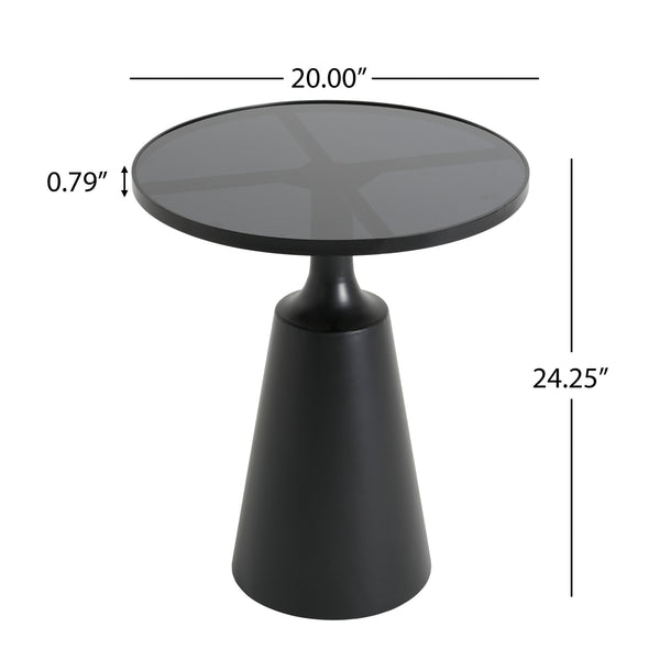 English Elm Modern Round Accent Table Marble Laminate Top Matte Black Iron Base Living Room N770P412286B