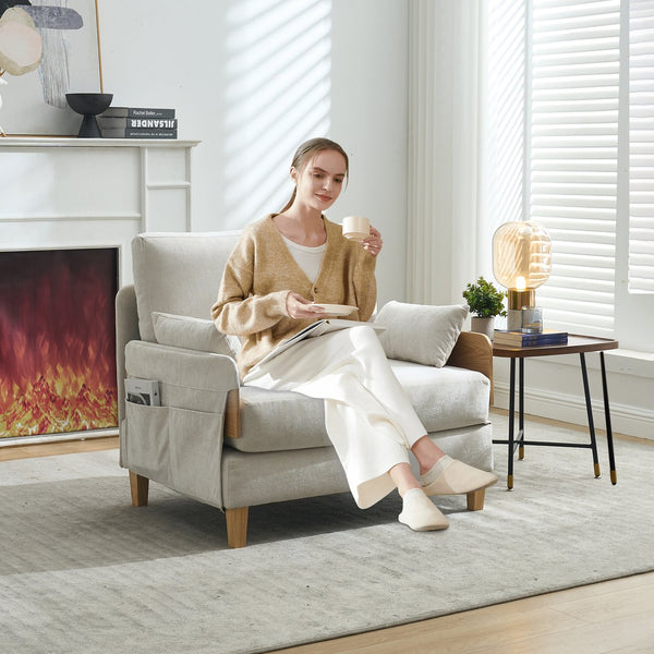 English Elm Foldable sofa bed recliner with three pillows, 3-in-1 convertible sleeper for small spaces, mid-century modern comfort Beige W395P290556