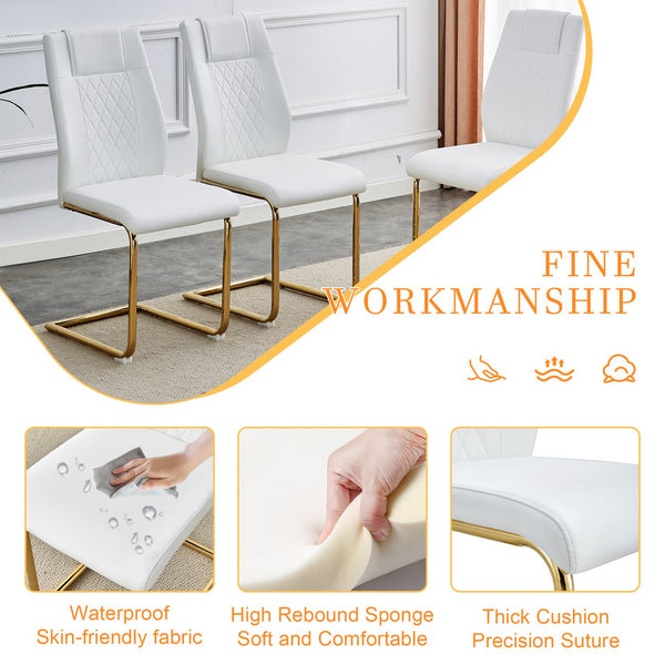 English Elm Table and Chair Set Marble Tempered Glass Top Gold Sculptural Legs Four Pu Seats Black+Gold,White W1151S03294