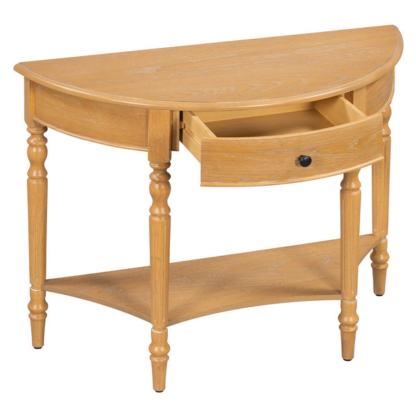 English Elm Trexm Farmhouse Half Moon Entryway Console with Drawer Open Shelf Pine Legs N715P383795D