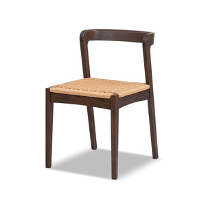English Elm Jennifer Taylor Home - Capri Handcrafted Oak Dining Chair with Curved Back and Woven Natural Fiber Seat, Sculptural Elegance Dark Brown B2719P395562