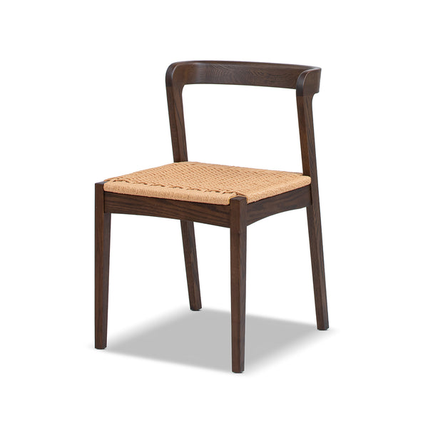 English Elm Jennifer Taylor Home - Capri Handcrafted Oak Dining Chair with Curved Back and Woven Natural Fiber Seat, Sculptural Elegance Dark Brown B2719P395562
