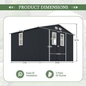 English Elm Outdoor Metal Storage Shed 8x10 with Four Windows Lockable Doors Waterproof Steel W1598S00038