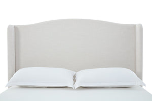 English Elm Hannah Tall 54" Upholstered Wingback King Bed – Ivory Textured Chenille, Walnut Feet, No Box Spring B083P235518