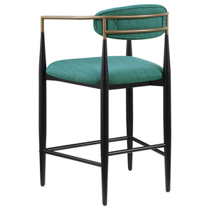 English Elm Renfroe Mid-Century Upholstered Counter Stool Set of 2 with Padded Seat, Open Back & Footrest Green B062P299972