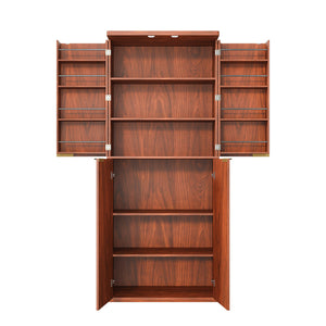 English Elm 72" Fluted Pantry Cabinet Tall Freestanding Kitchen Organizer with Sculpted Wood Doors Walnut W1820P379273