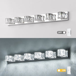 English Elm 41" Modern Crystal 6-Light LED Wall Sconce – 30W Chrome Bathroom Vanity Light 1950LM 6000K Stainless Steel W1340P248806