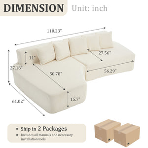 English Elm Compression Sectional Couch with Corduroy Upholstery, Deep-Seated Modular L-Shaped Sleeper Sofa, No-Assembly Comfort and Stability White W1249S00006