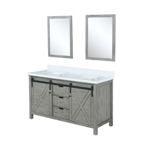 English Elm Ash Grey Double Bath Vanity With White Quartz Top, 2 Mirrors & Ample Storage For Modern Bathrooms B2731S00934