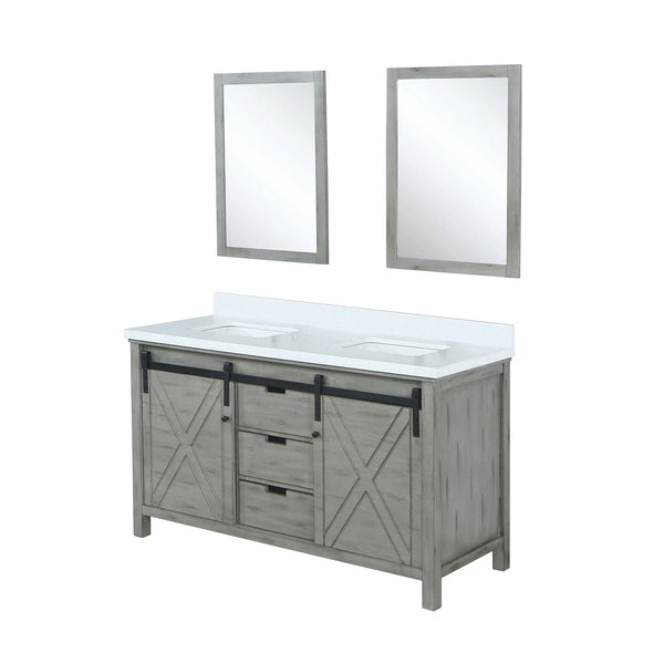 English Elm Ash Grey Double Bath Vanity With White Quartz Top, 2 Mirrors & Ample Storage For Modern Bathrooms B2731S00934