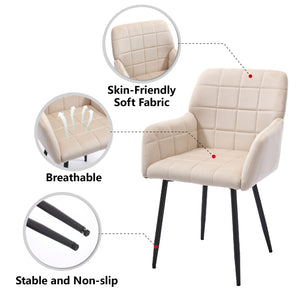 English Elm Dining Velvet Upholstered Armchair with Grid Stitching, Stable Crossed Metal Legs, Cream Comfort — Easy Assemble W3112P254938