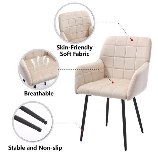 English Elm Dining Velvet Upholstered Armchair with Grid Stitching, Stable Crossed Metal Legs, Cream Comfort — Easy Assemble W3112P254938