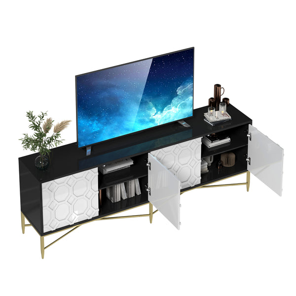 English Elm Modern Black+White Scottie Dogs 4-Door TV Stand Cabinet with Drawers, MDF, Metal Legs, 50lb Top Capacity T3609P347452