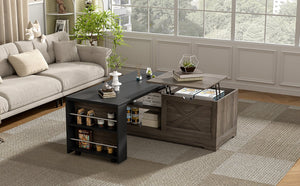 English Elm U-can Farmhouse Lift Top Coffee Table Barn Door Hidden Storage Living Room Brown+Black N724P351732E