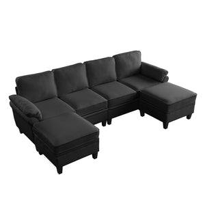 English Elm 102 Inch Linen Modular Sectional Sofa with Hidden Storage and Cloud Cushion Comfort Black W1099S00211