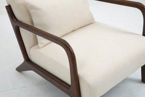 English Elm Mid Century Modern Accent Chair Natural Wood Frame Upholstered with Lumbar Cushion Support W2530P407182