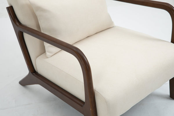 English Elm Mid Century Modern Accent Chair Natural Wood Frame Upholstered with Lumbar Cushion Support W2530P407182