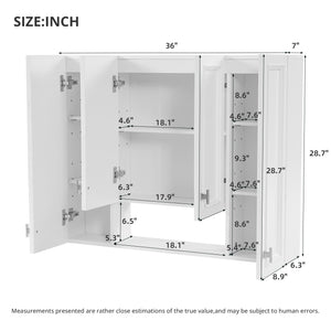 English Elm Modern Wall Mounted Medicine Cabinet with Open Shelving and Soft Close Hinges for Bath N710P358592K