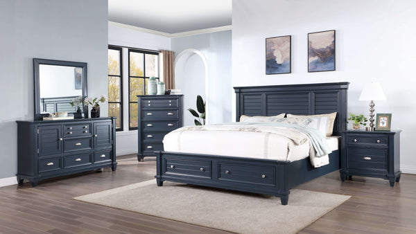 English Elm Transitional Slate Blue Nightstand Solid Wood Nickel Hardware Molded Drawer Bedroom B2741P435911