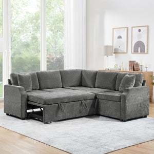 English Elm Sectional Sofa Bed - Versatile L-Shaped Chenille Sofa With Sleeper, Hidden Storage & Pillows, Gray N719S002070E-GIGA