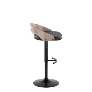 English Elm Adjustable Swivel Barstools with Faux Leather Seat and Black Metal Base Set of 2 B202S02162