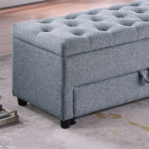 English Elm Contemporary Tufted Bouclé Storage Ottoman with Hidden Compartment and Smooth Pull-Out Drawer Bench Gray 61 L x 20 W x 17 H B011P370884