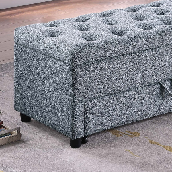 English Elm Contemporary Tufted Bouclé Storage Ottoman with Hidden Compartment and Smooth Pull-Out Drawer Bench Gray 61 L x 20 W x 17 H B011P370884