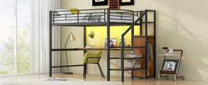 English Elm Full Size Metal Loft Bed With Desk, Storage Steps, Wardrobe, Led Light - Perfect For Small Spaces! GX000620AAB-1