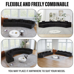 English Elm Two Curved Chenille Sectional Sofa with Sculptural Modular Design and Four Throw Pillows W834S00587