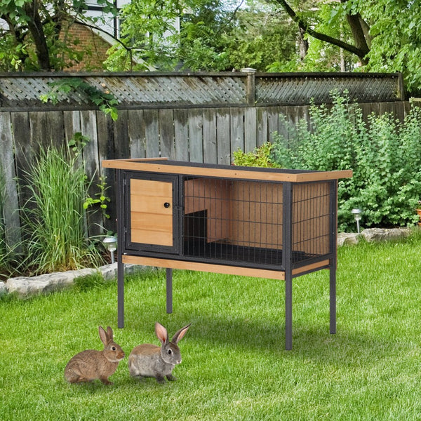 English Elm Pawhut Elevated Rabbit Hutch - Spacious, Weather-Resistant Wooden Cage With Easy-Clean Tray & Roof W2225P200526-GIGA