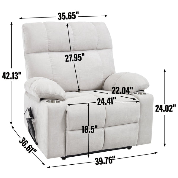 English Elm Dual Motor Power Lift Recliner with Massage Heat and Leatherair Upholstery for Living Room Beige W3224P295282