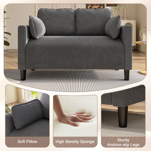 English Elm 48" Corduroy Compact Loveseat with Side Pocket Solid Wood Frame for Small Spaces Grey W2715P409865
