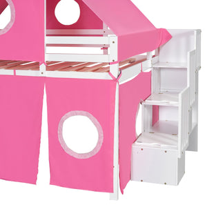 English Elm Full Size Castle Loft Bed with Tent Canopy and Tower for Kids Playroom LT000569AAH-1