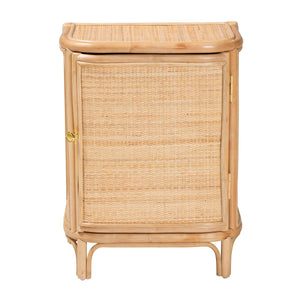 English Elm Bohemian Woven Rattan Nightstand with Geometric Drawer for Organic Bedroom Styling B2750P467731