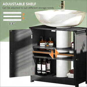 English Elm Bathroom Pedestal Sink Surround Cabinet Matte Black Mdf Double Door Storage T3971P440234