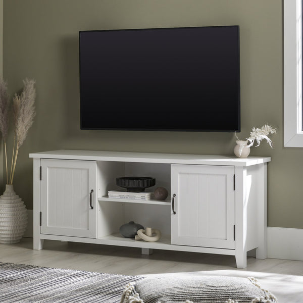 English Elm Walker Edison - Classic Grooved-Door TV Stand Solid White with Beadboard Doors, Cord Management, Adjustable Shelves, Fits 65" B185P169331