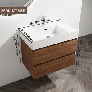 English Elm 30" Wall-Mounted Bathroom Vanity With Resin Sink, Soft-Close Drawers & Eco-Friendly Design Options W999S00200
